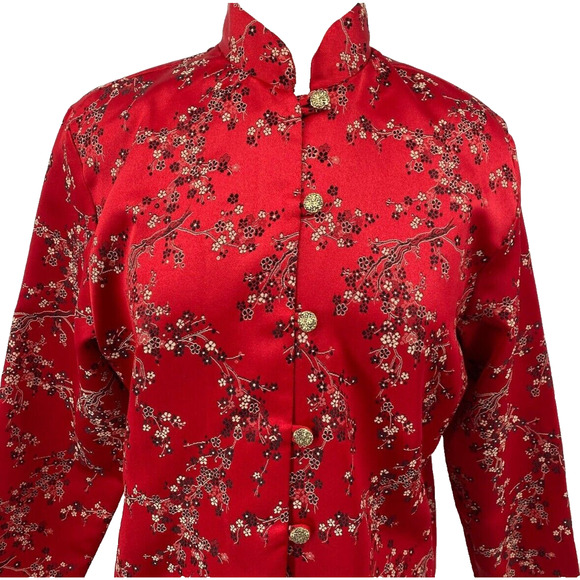 Vtg 80s Saks Ruth Norman NY Womens Jacket Size Med Asian Cheongsam Style Red USA - Picture 2 of 15
